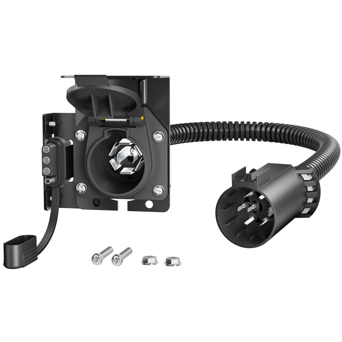 Oyviny Multi-Tow USCAR adapter showing dual 7-pin blade and 4-pin outputs for versatile towing.