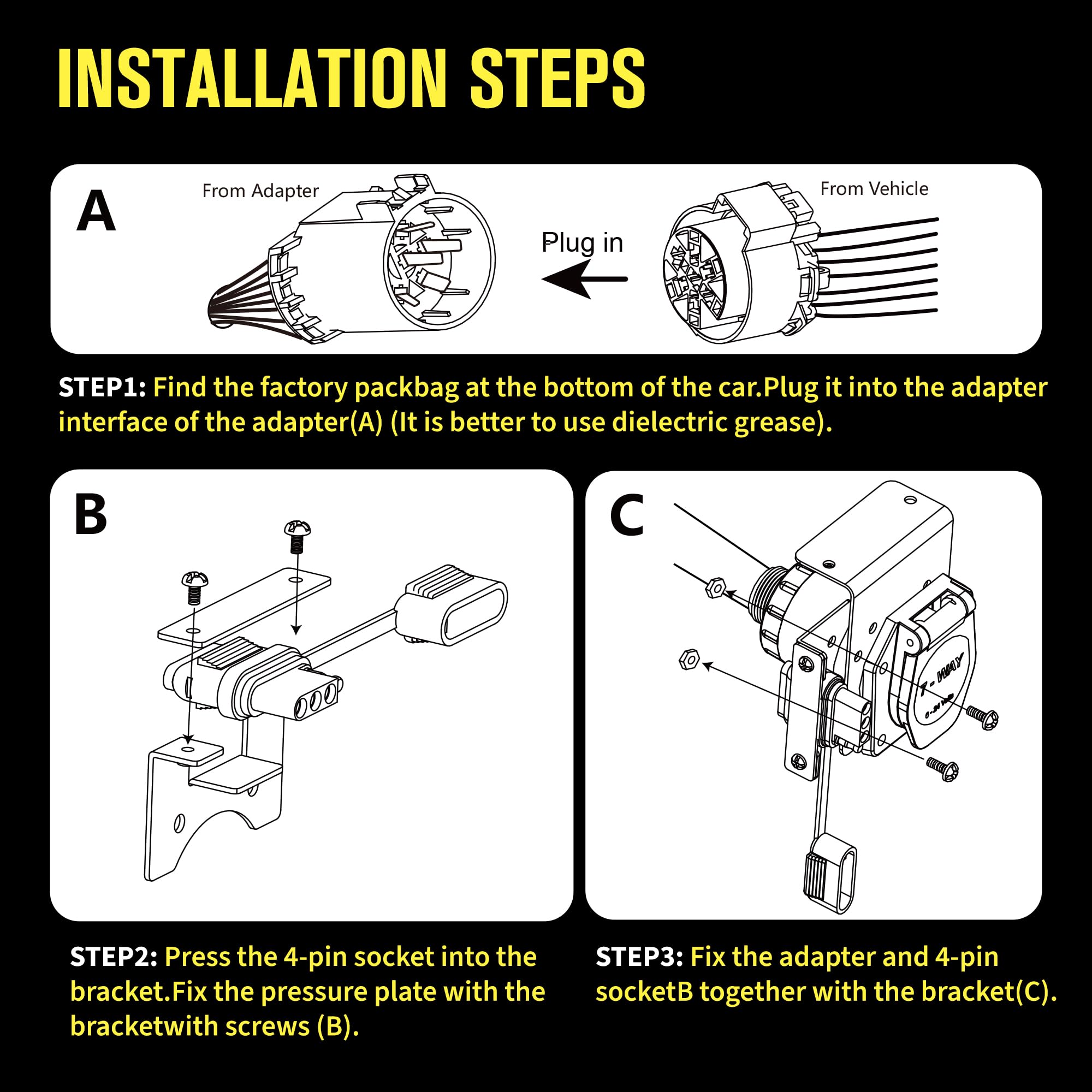 Plug-and-play design of Oyviny trailer adapter simplifies connections without cutting.