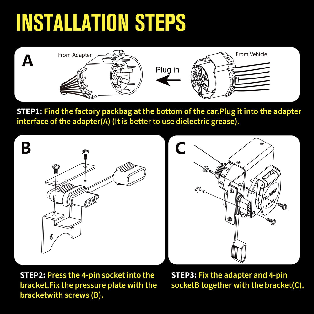 Plug-and-play design of Oyviny trailer adapter simplifies connections without cutting.