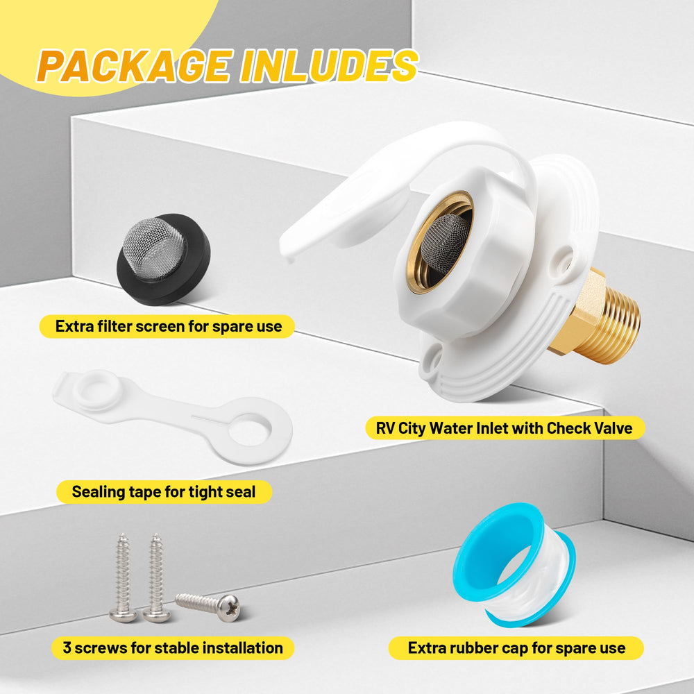 Oyviny RV city water inlet 3-4 NH thread compatibility for city water lines.