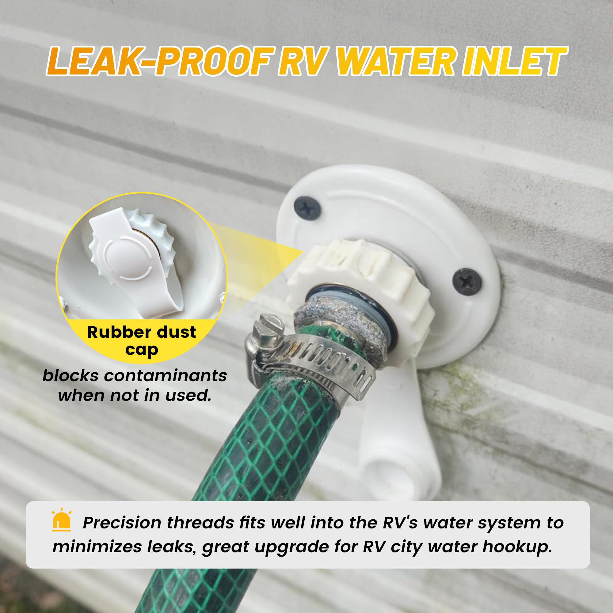 Oyviny RV city water inlet with built-in check valve.