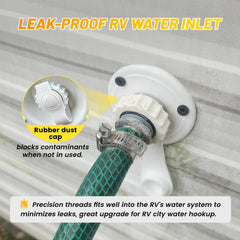 Oyviny RV city water inlet with built-in check valve.