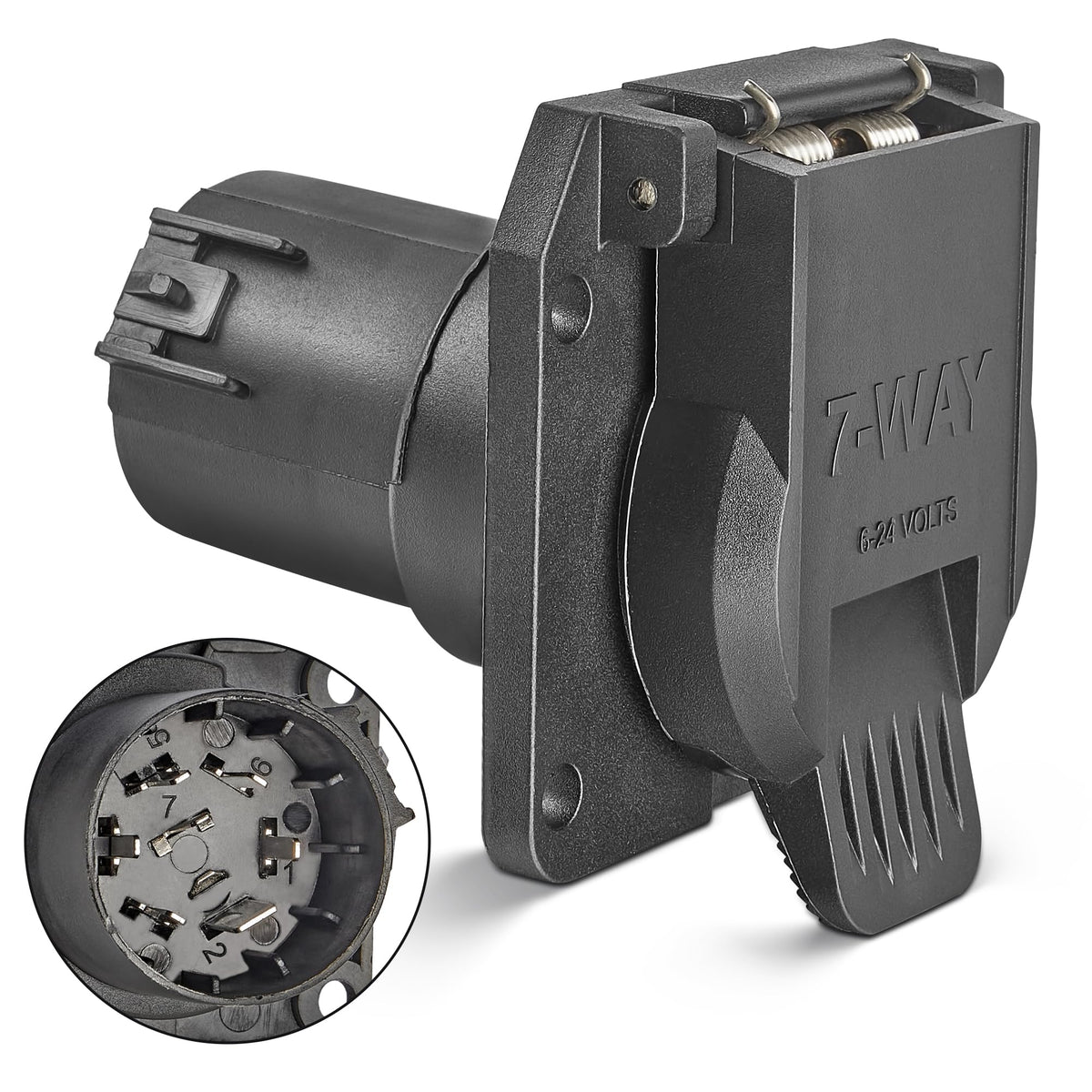Oyviny USCAR 7-pin connector front view showing plug-and-play towing compatibility