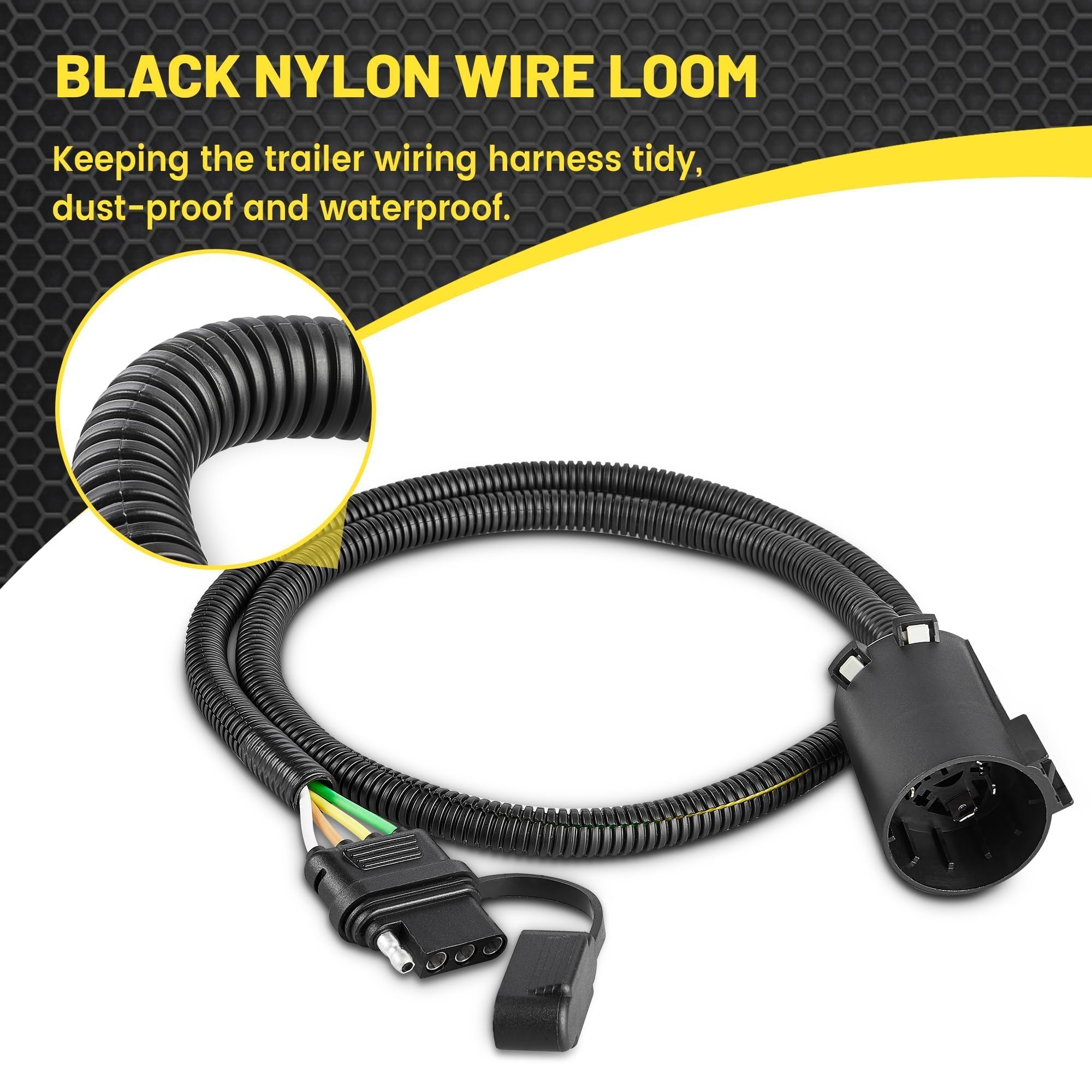 Oyviny USCAR 7-pin to 4-pin cable system keeps trailer wiring organized.