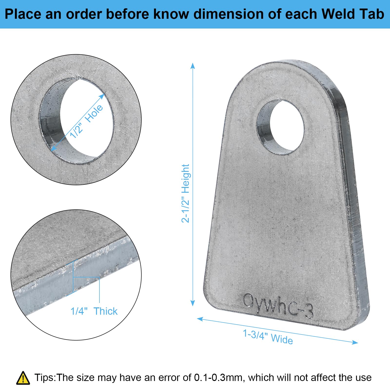OywhC weld-on tab with 1-3/4 inch width for versatile attachment points