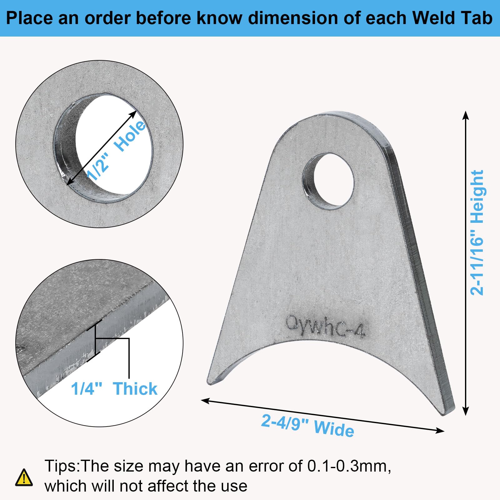 OywhC weld-on tab width 2-4-9 inches supports versatile fits