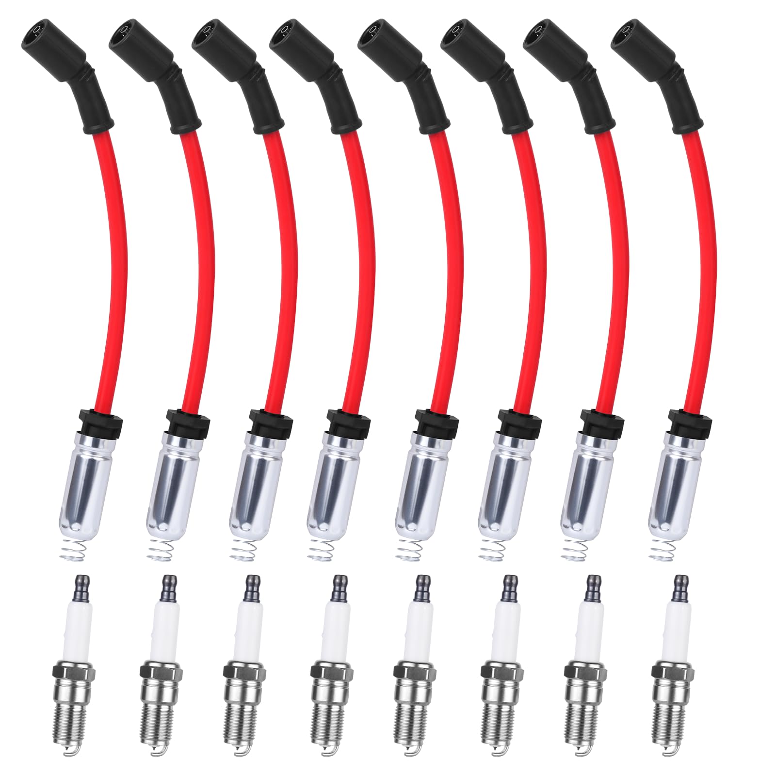 Ozikutech 8-pack spark plugs and wires set ready for installation, highlighting the kit's ignition upgrade potential