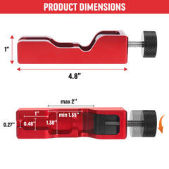 Close-up of gap adjustment on Ozikutech tool showing how to set gaps.