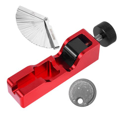 Ozikutech spark plug gap tool in red for quick, precise gap adjustments.