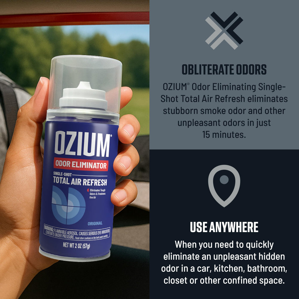 Ozium car interior freshness after spray in a parked vehicle