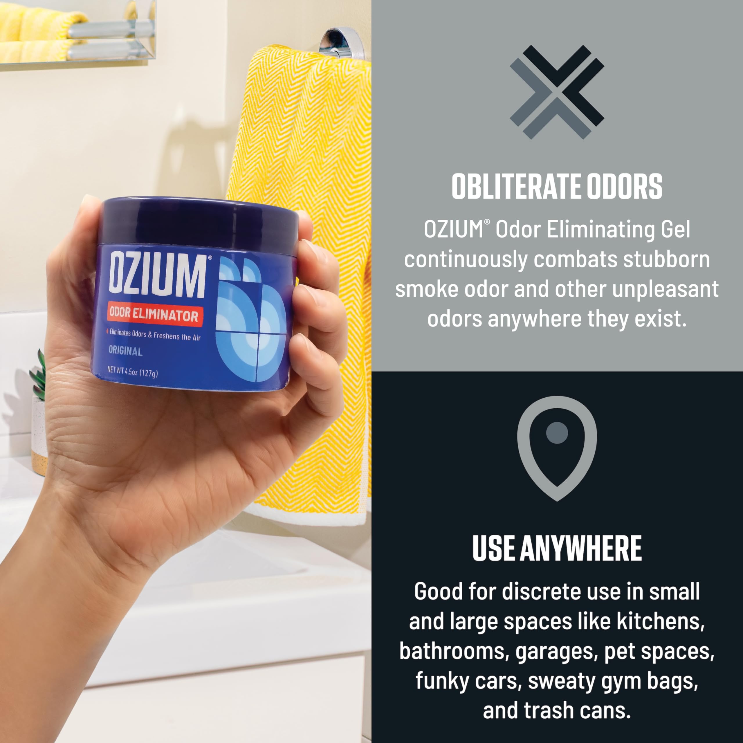 Close-up of Ozium gel cap for easy use and adjustable fragrance control