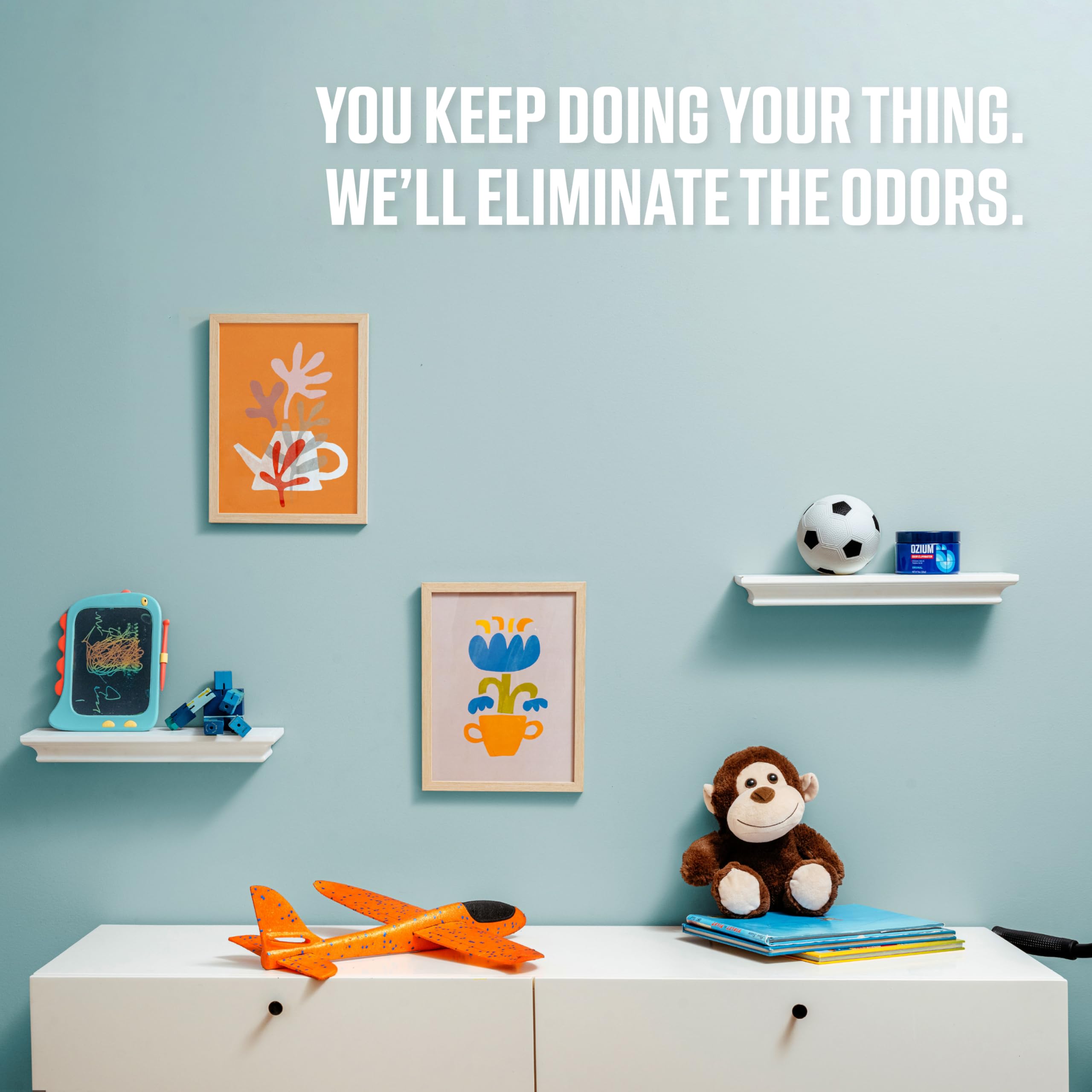 Ozium 4.5oz in closet or trash can reduces musty odors.