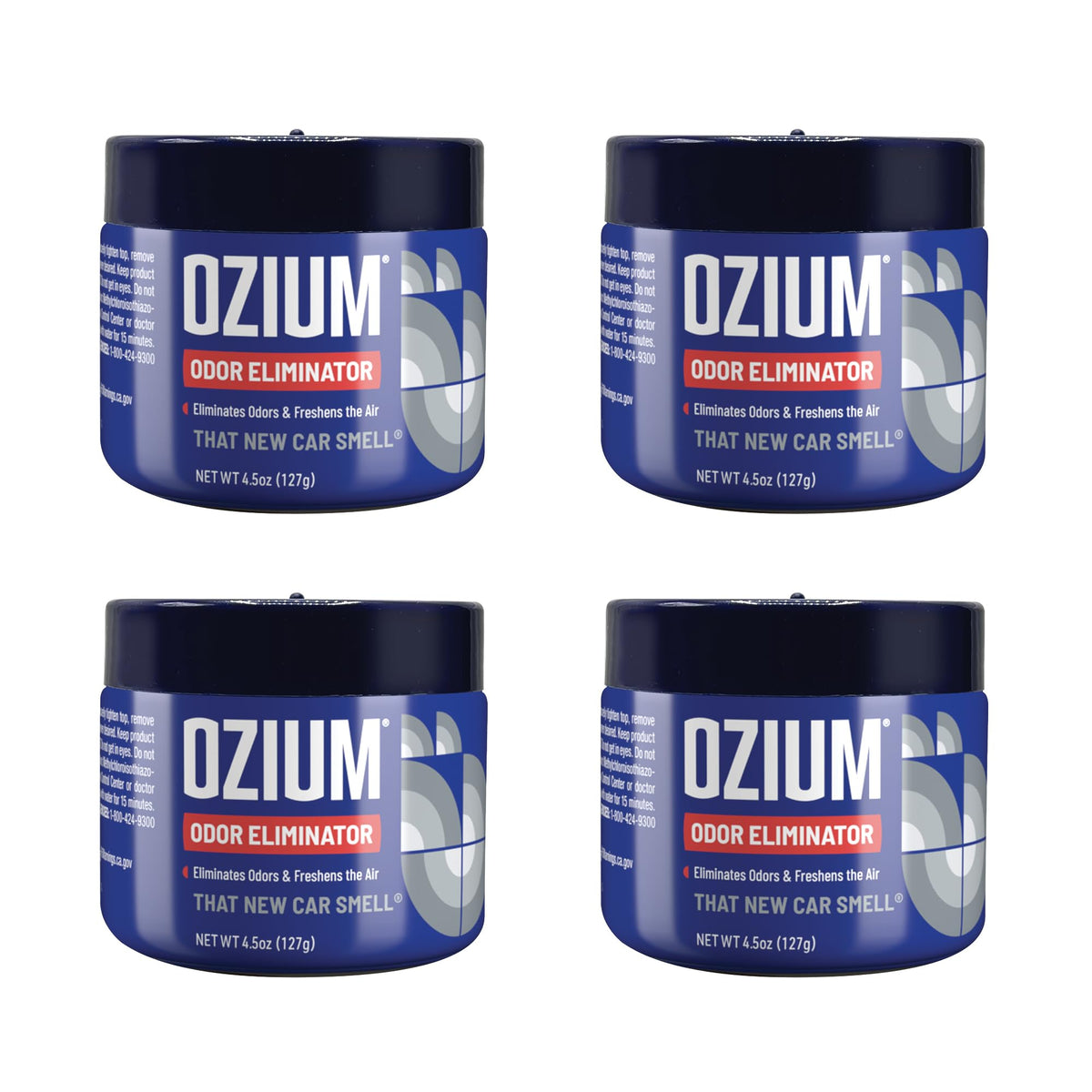 Ozium Odor Eliminating Gel Original in car neutralizes smoke odors effectively.
