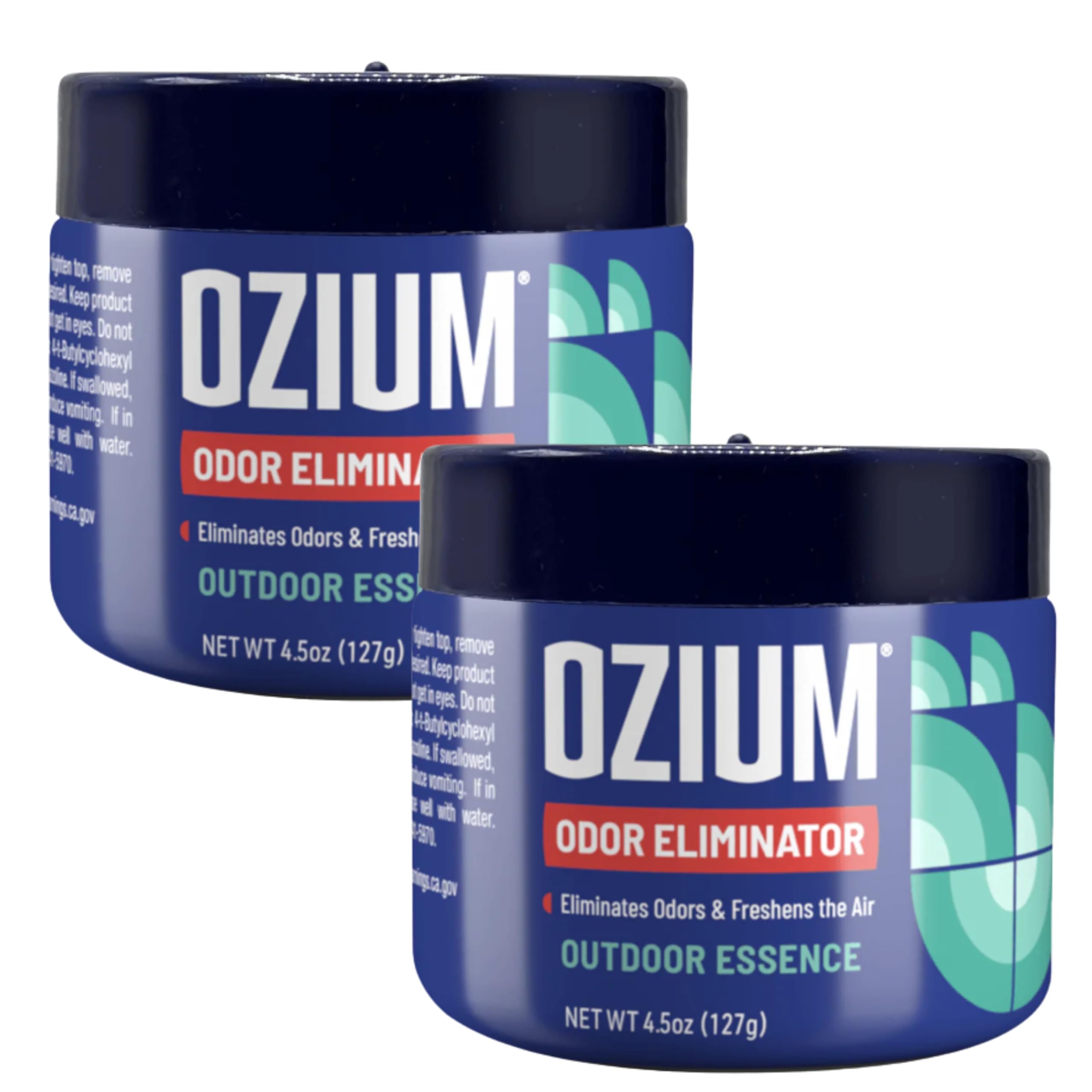 Ozium odor eliminating gel packaging demonstrates portable odor control for any space.