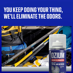 Ozium odor eliminator car air freshener neutralizes persistent smells for a cleaner ride.