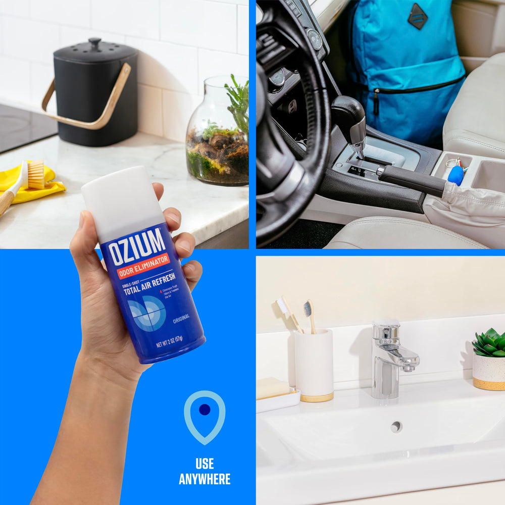 Ozium Original four-pack for convenient, ongoing odor control across trips.
