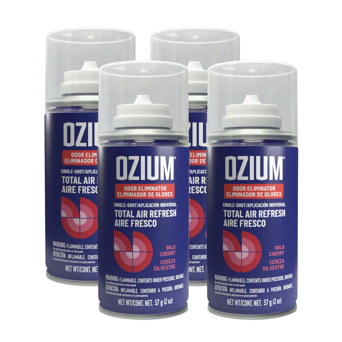 Ozium Wild Cherry 2oz bottle front view for quick car odor elimination