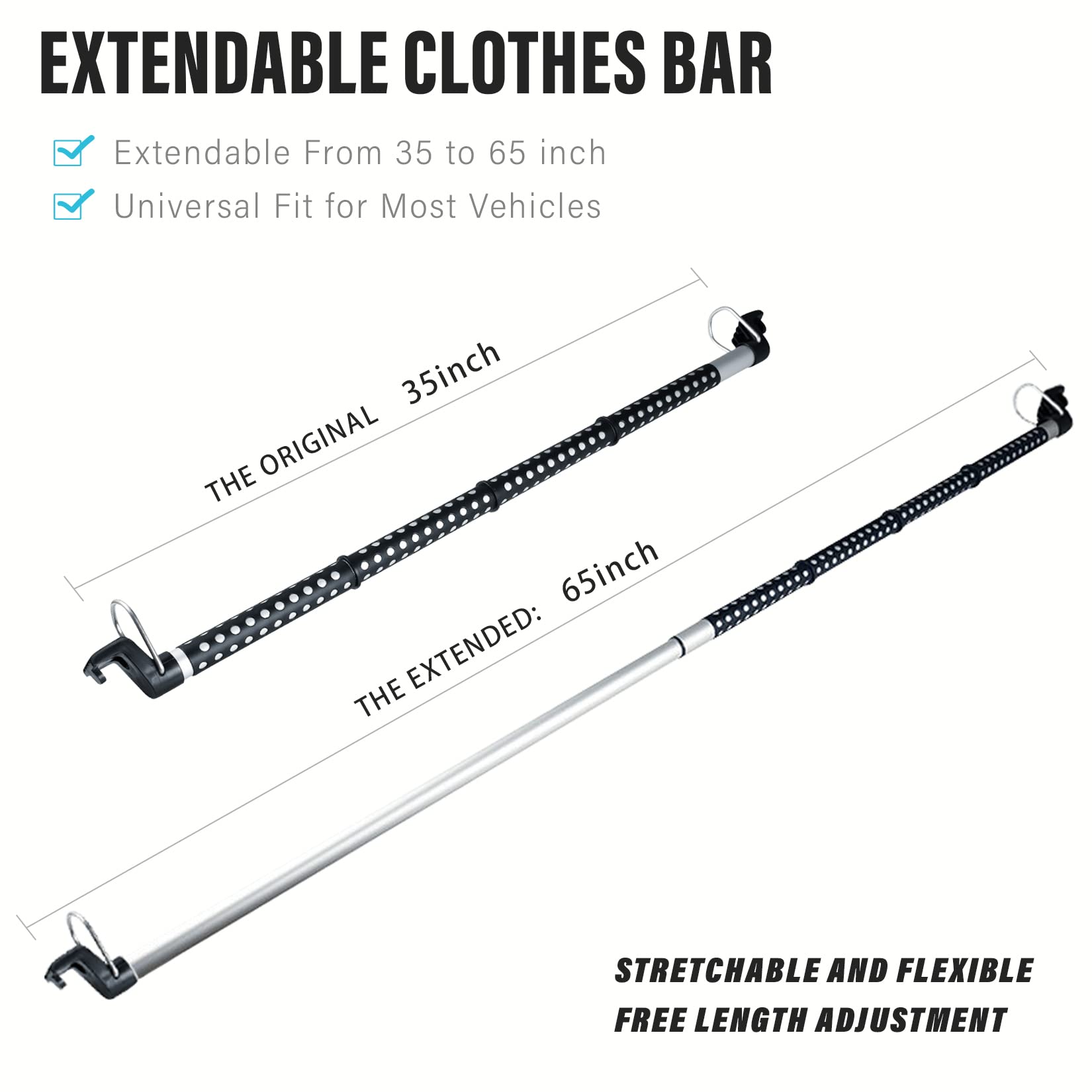 Ozzagar adjustable bar extends from 35 to 65 inches to fit most vehicles