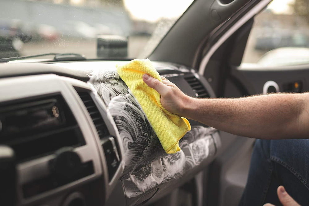 P & S Xpress Interior Cleaner wipe demonstrates a no-residue finish.