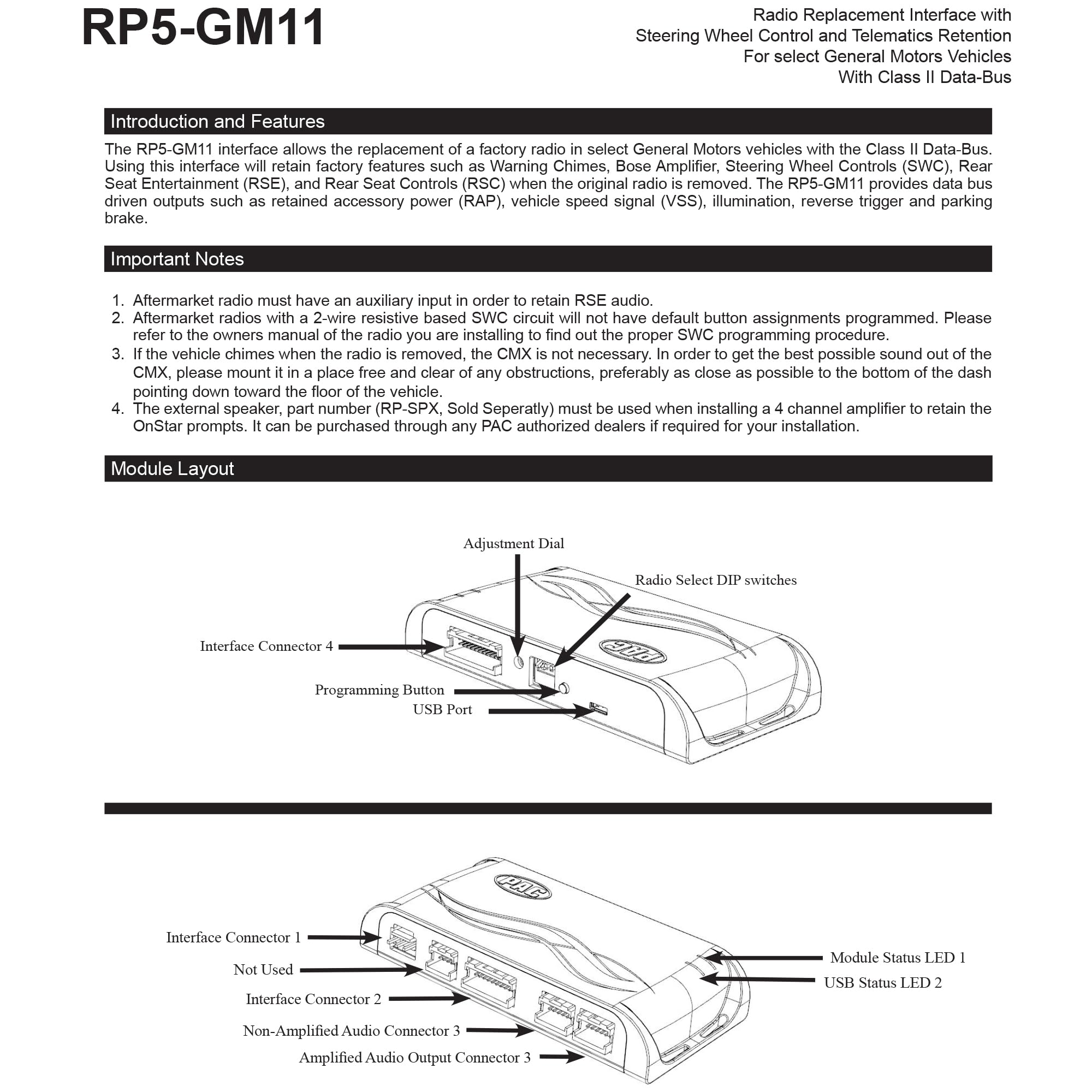 PAC RadioPRO5 RP5-GM11 steering wheel controls with SWC software