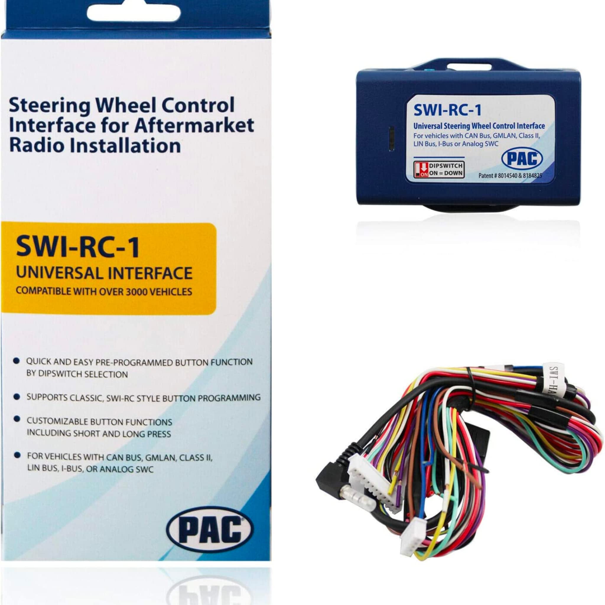 PAC SWI-RC1 front view shows universal steering wheel control compatibility
