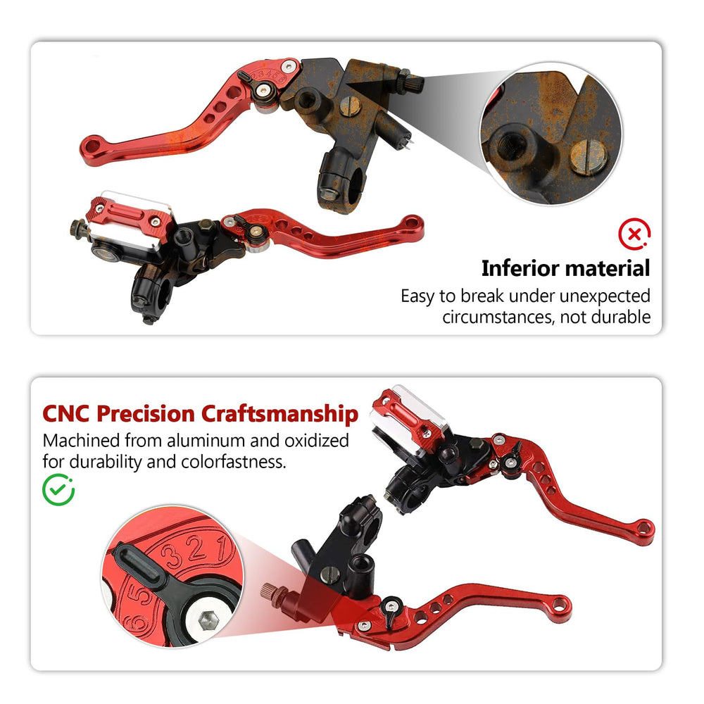 PACEWALKER universal right brake master cylinder close-up with red anodized lever.