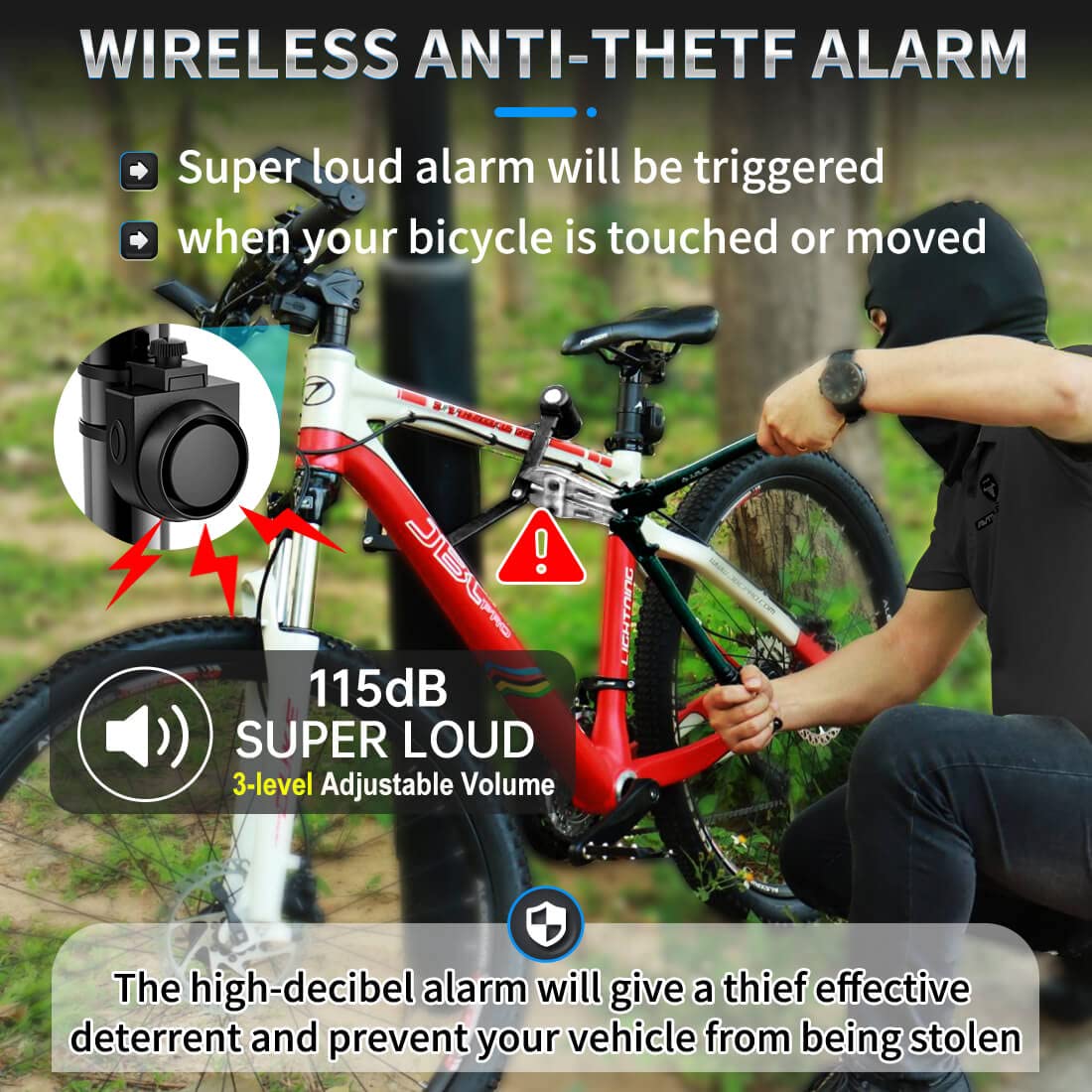 PADONOW 115dB siren in action, delivering loud deterrence against would-be thieves.