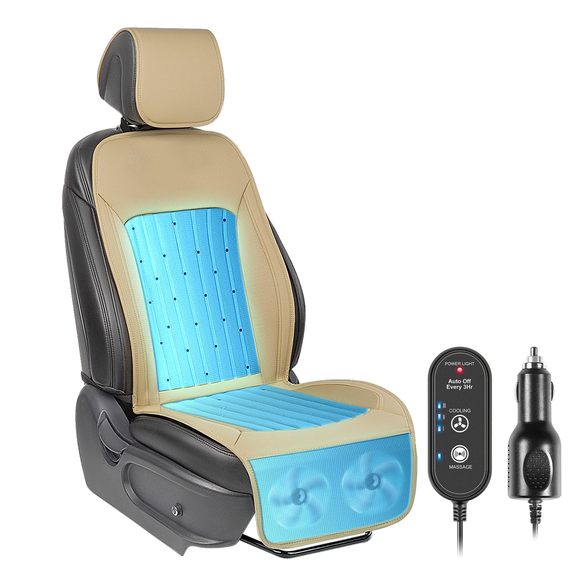 Paffenery cooling seat cover on the front seat delivers rapid cooling for comfortable drives.