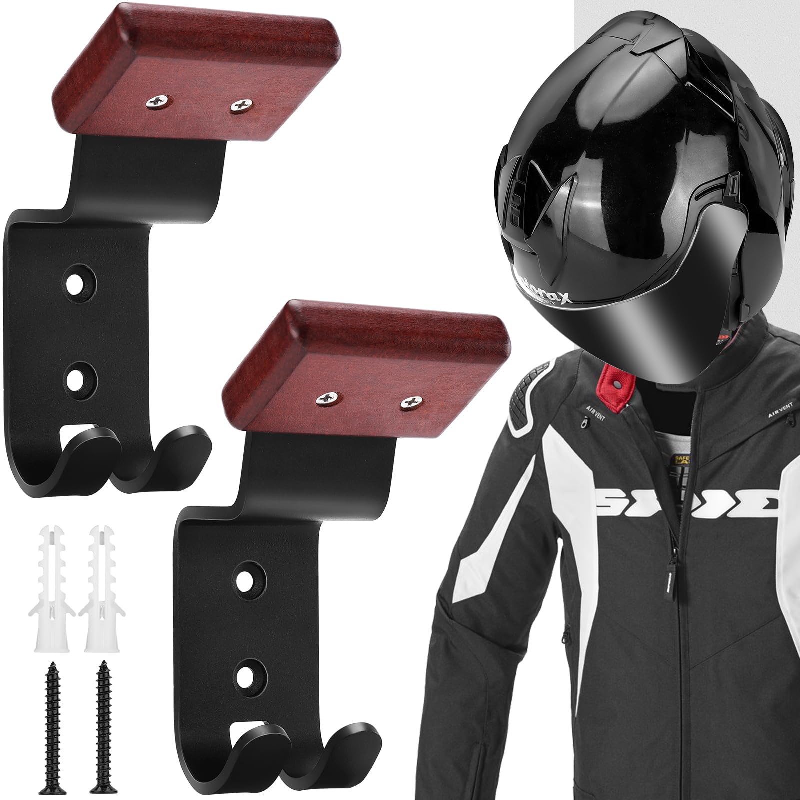 PAHTTO motorcycle helmet holder 2-pack mounted on wall for organized garage storage