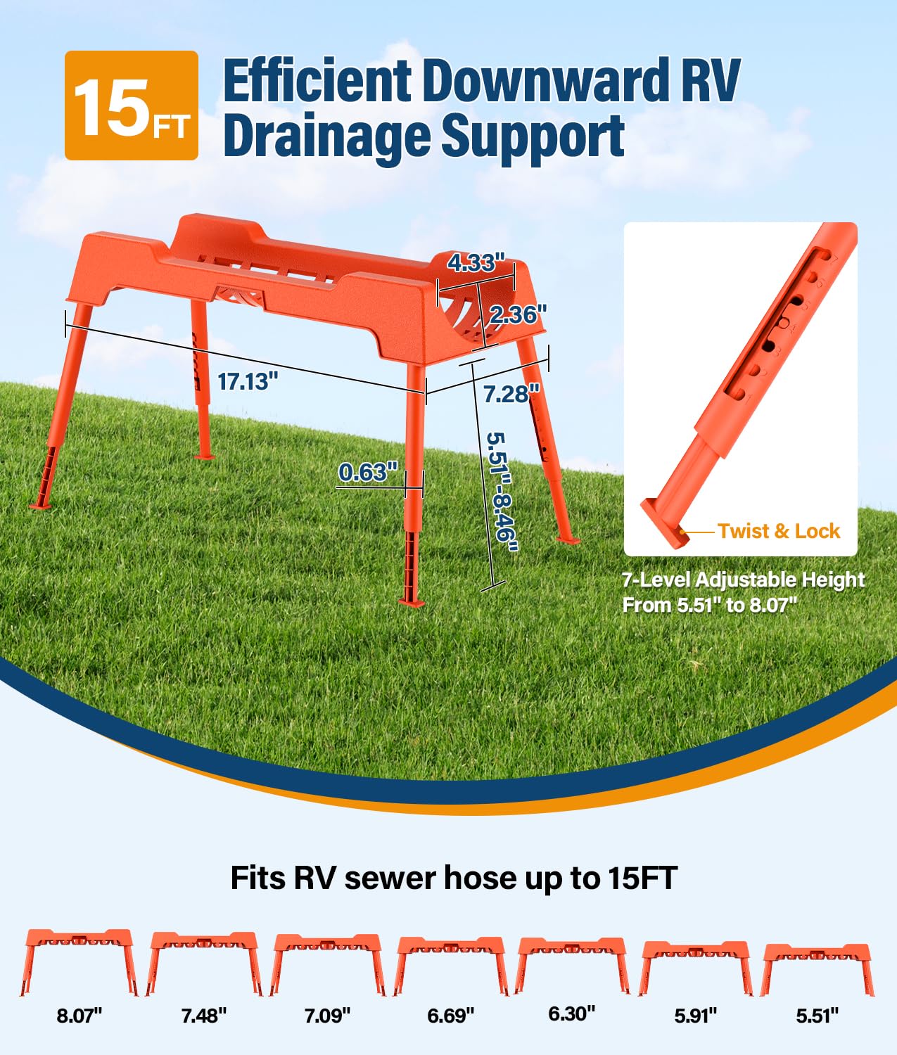 PAHTTO RV sewer hose support ultra stable base in use