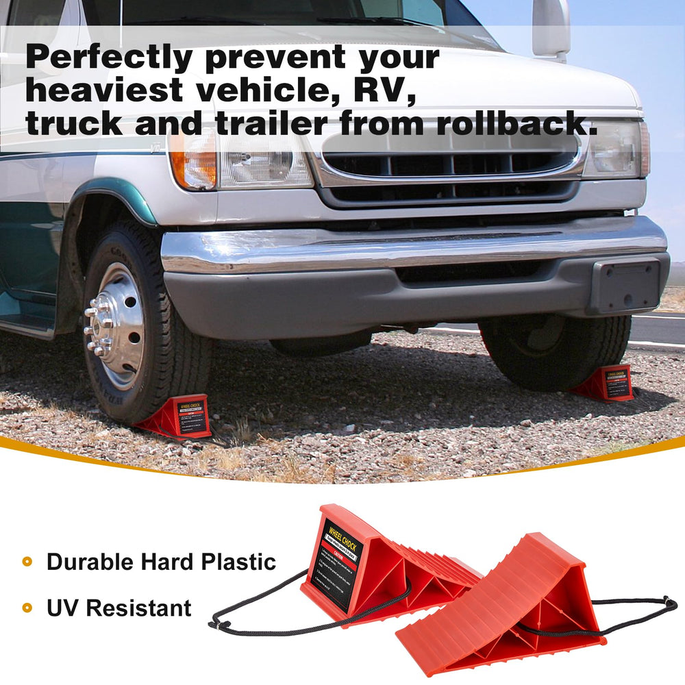 PAHTTO wheel chocks in bright red color for high visibility in dim areas.
