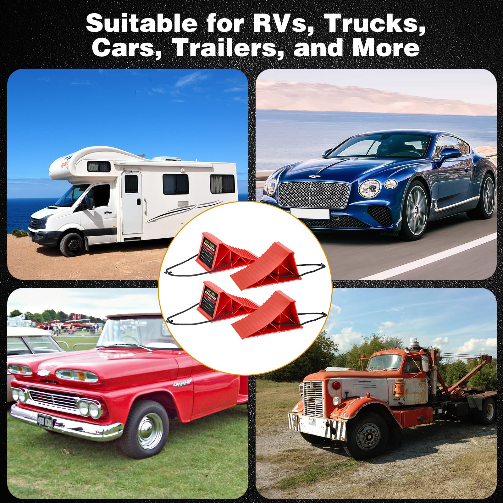 PAHTTO wheel chocks are suitable for RVs, campers, and other utility vehicles.
