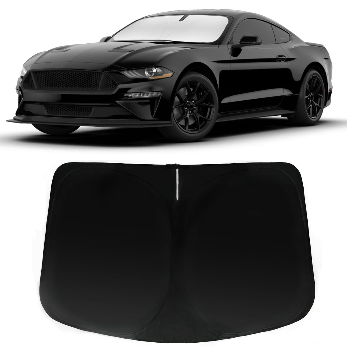 PAIMOHO windshield sun shade installed on Mustang for precise fit and interior protection.