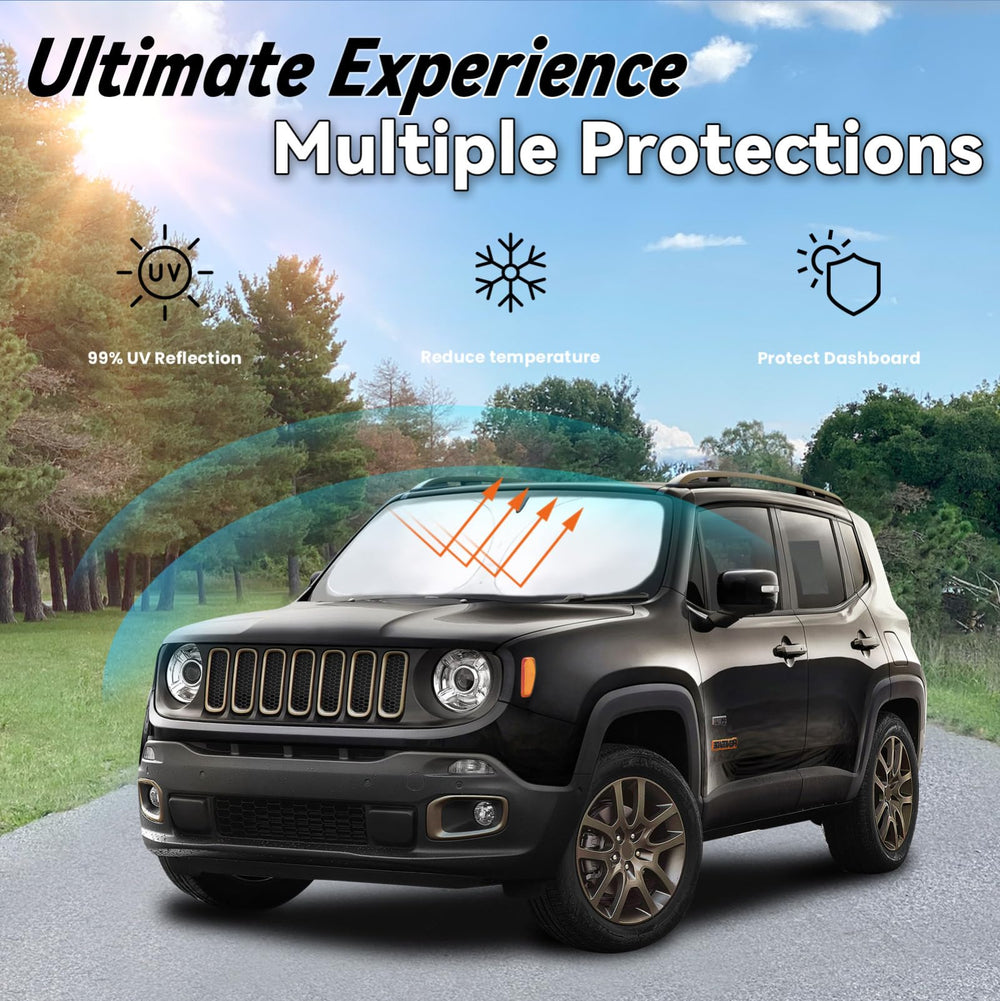 PAIMOHO 240T polyester sunshade with reflective layer protects the dashboard.