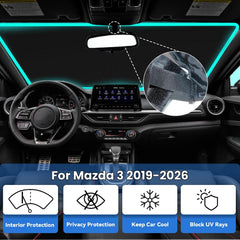 The 240T shade reflects heat to keep Mazda3 cabin cooler.