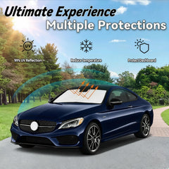 PAIMOHO double-layer sun visor protects dashboard and leather seats from heat.
