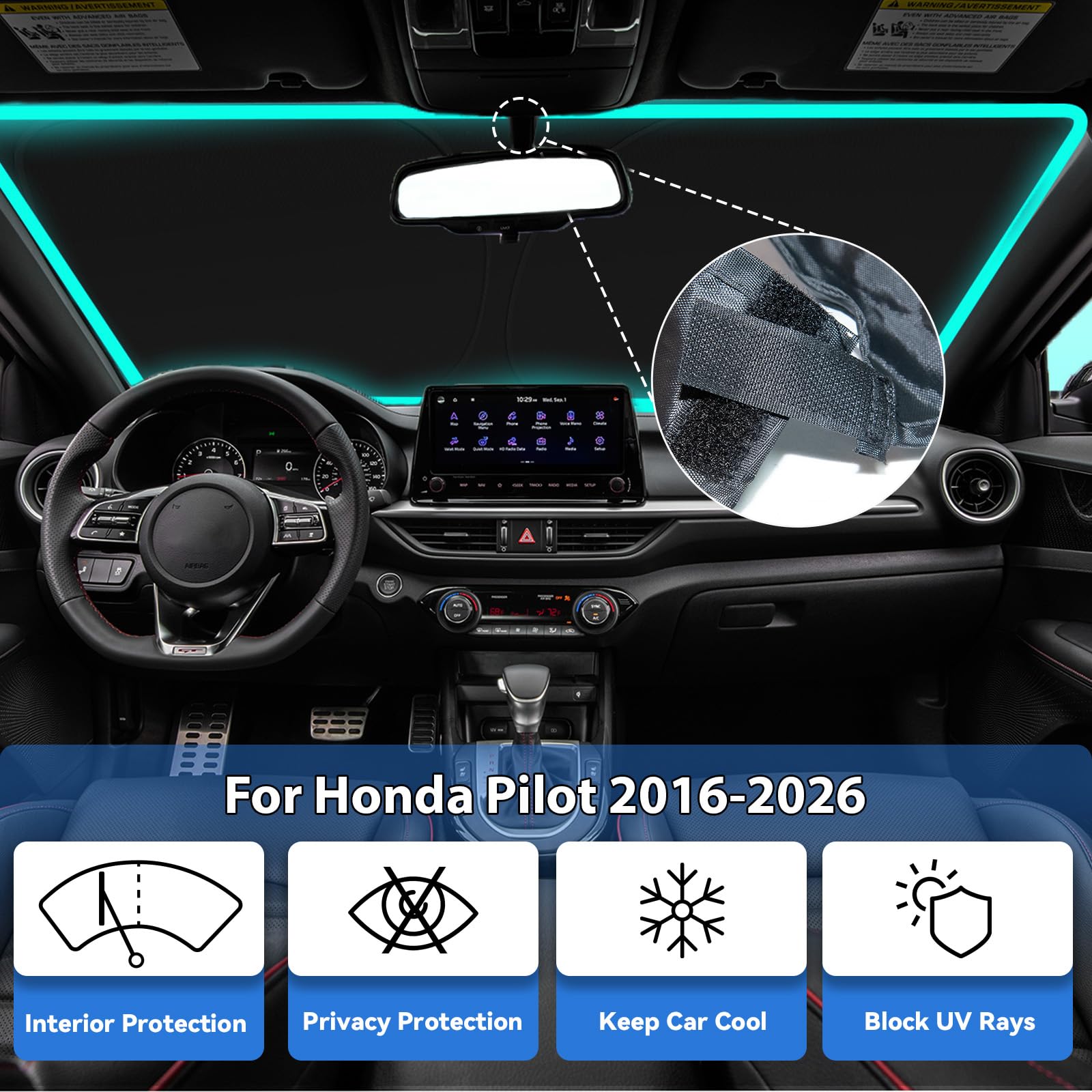 PAIMOHO front window shade; easy fold-and-go design for quick setup during road trips