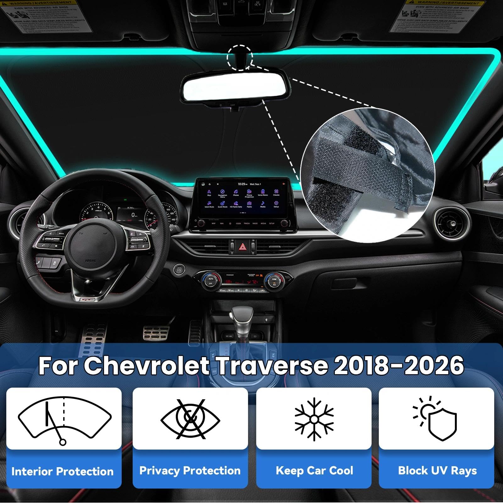 PAIMOHO front window sunshade with 240T fabric provides precise fit and coverage.
