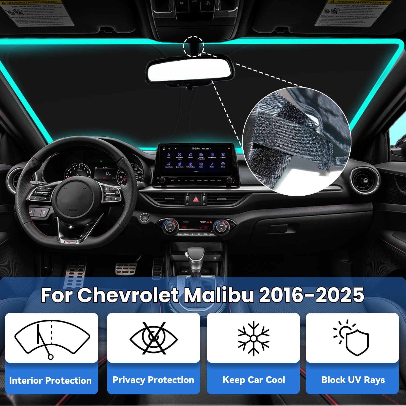 PAIMOHO Malibu sun shade with no suction cups for quick, secure fit.