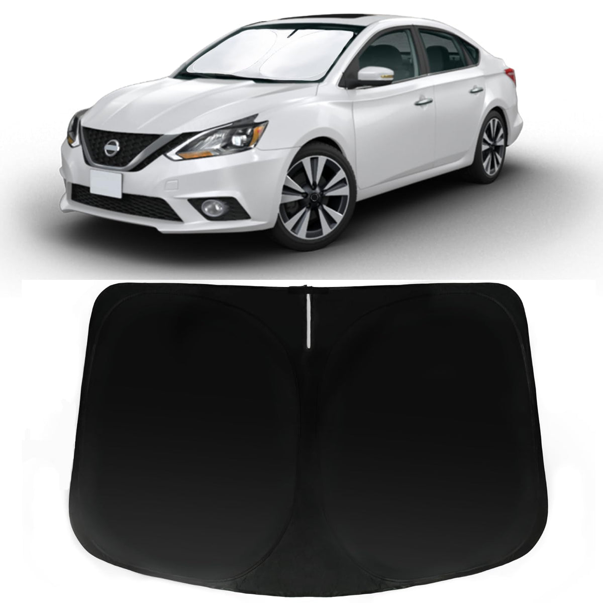 PAIMOHO Nissan Sentra sun shade on the front window for UV protection and cooler interiors.