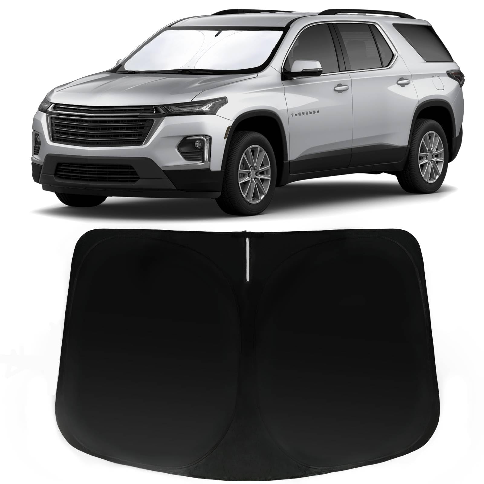 PAIMOHO Traverse windshield sunshade blocks UV rays for a cooler cabin.