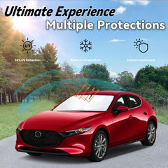 Double-layer PAIMOHO sun shade protects dashboard and seats in Mazda3.