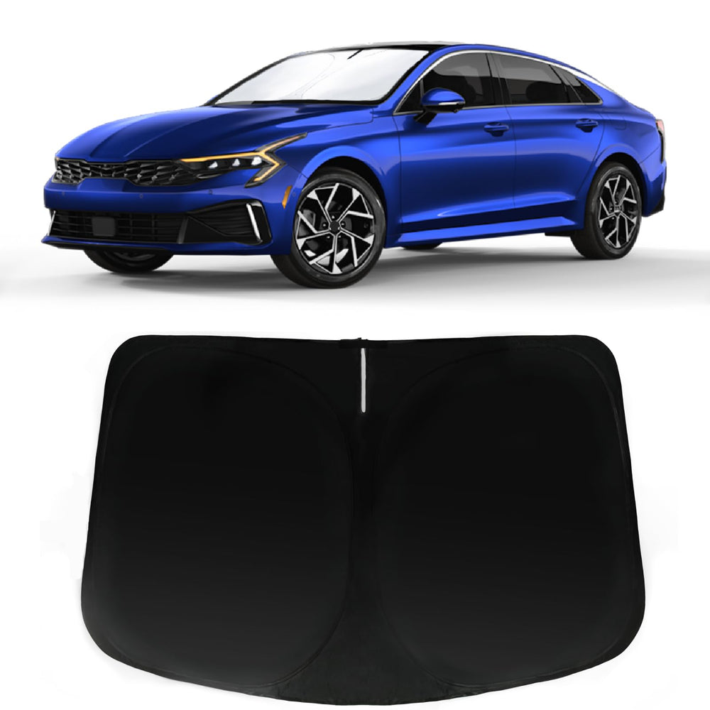 PAIMOHO windshield sun shade on Kia K5 provides precise coverage and UV defense.