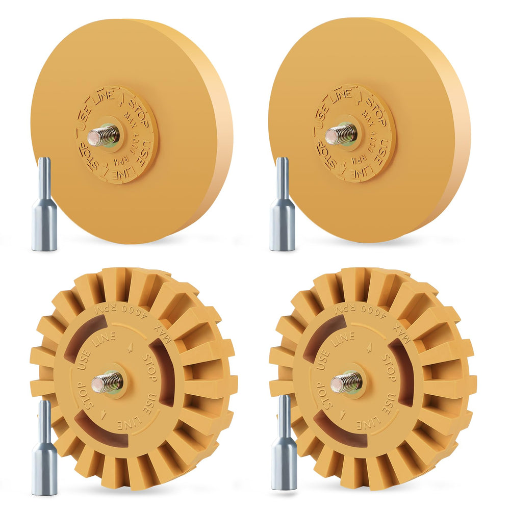 Pakeed eraser wheel kit front view showing durable 4in rubber wheels for decal removal