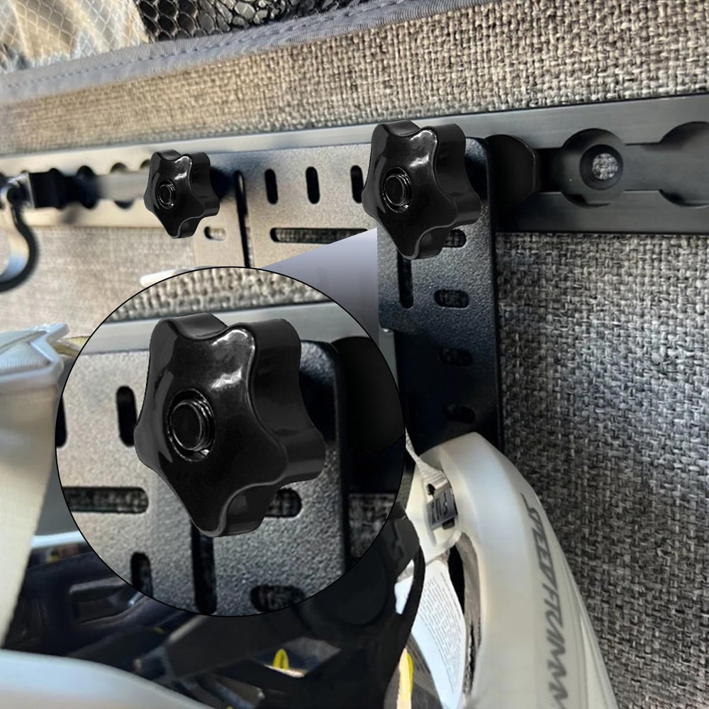 PALOZO L-Track fittings kit on rails with components ready for assembly.