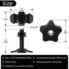 PALOZO L-Track threaded stud fitting closeup reveals rugged steel with protective coating.