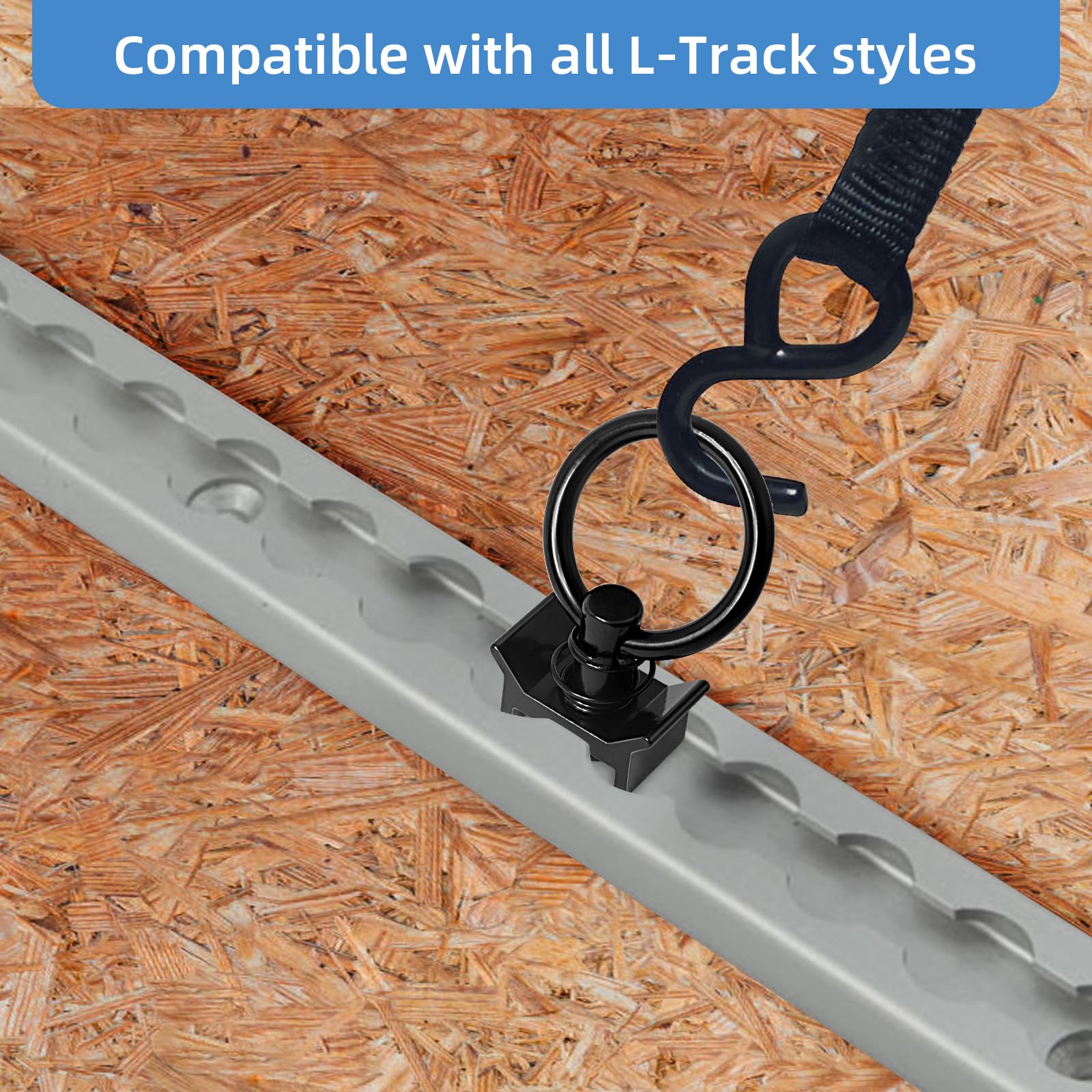 Pack of 12 L Track fittings provides multiple tie-down points.