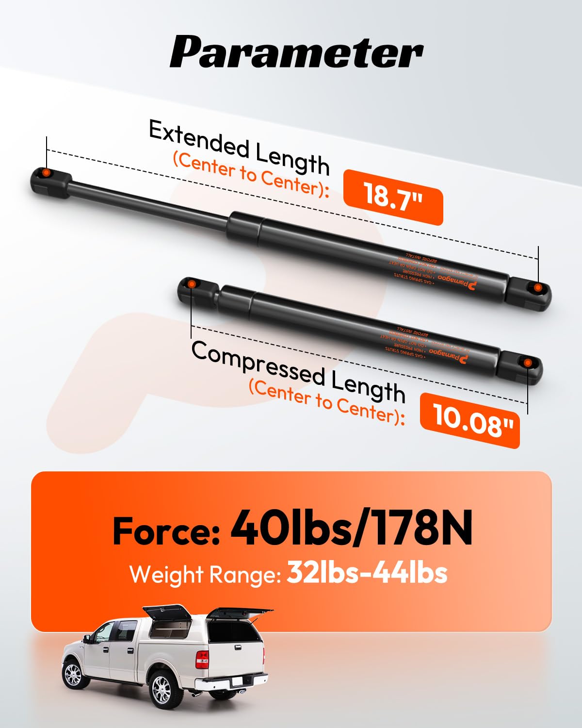 PAMAGOO 18.7-inch gas strut extended length supports rear window lift.