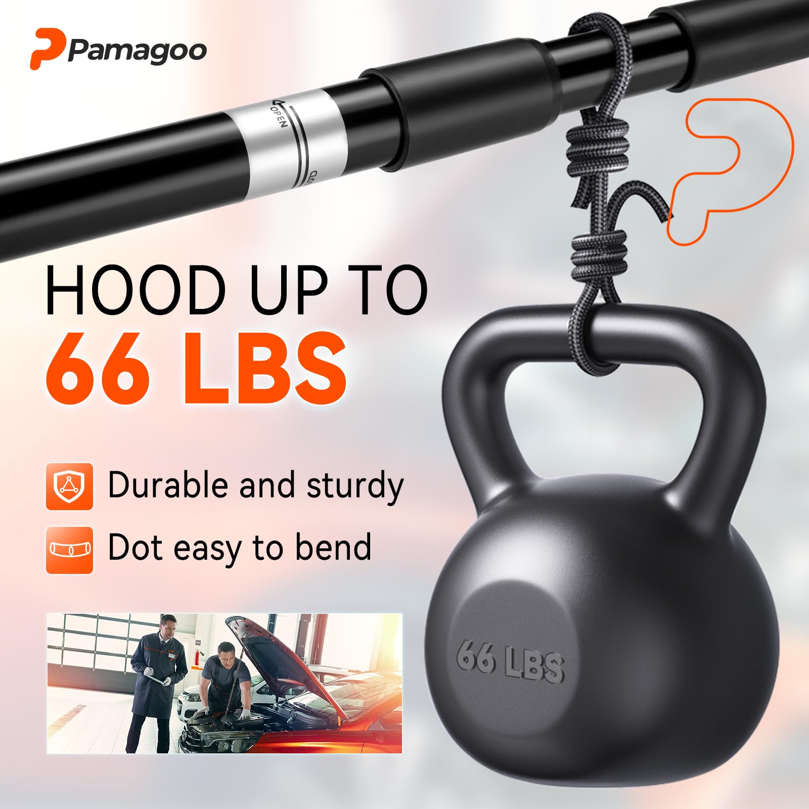 PAMAGOO hood pro rod with rubber caps protects paint during work