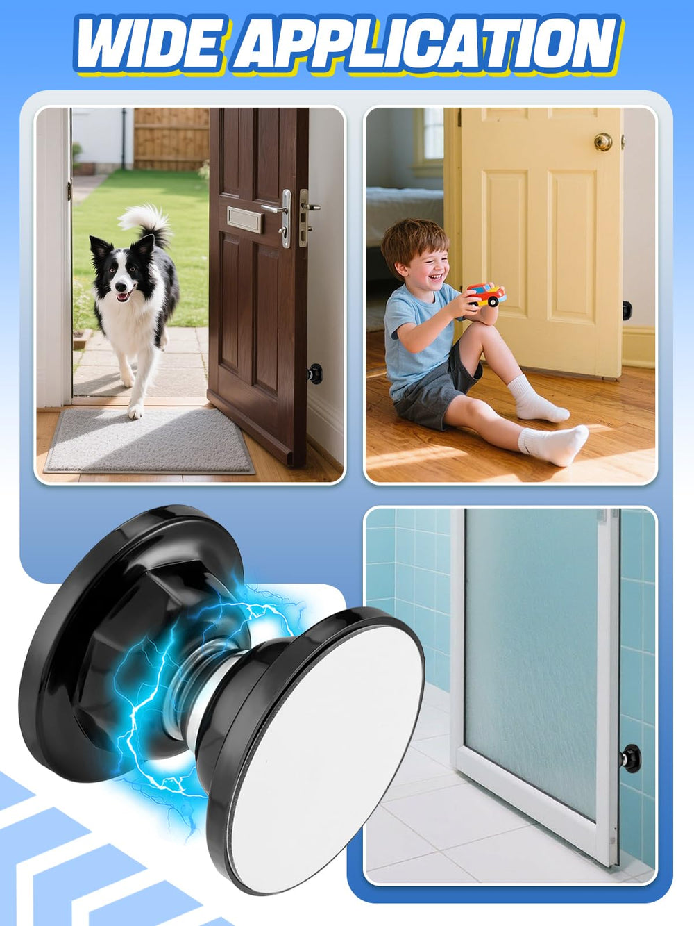 In-use PAMASE door holder on a camper door, hands free operation